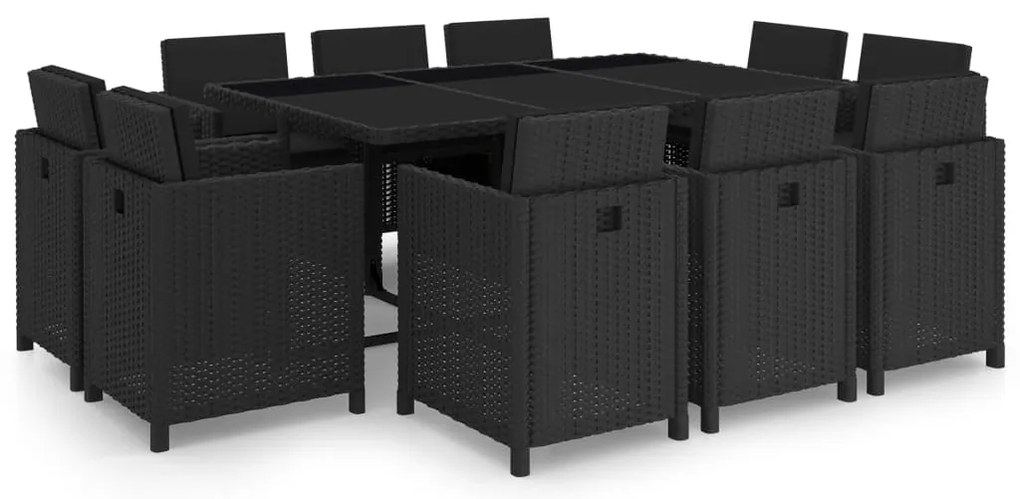 vidaXL Set mobilier de exterior cu perne, 11 piese, negru, poliratan