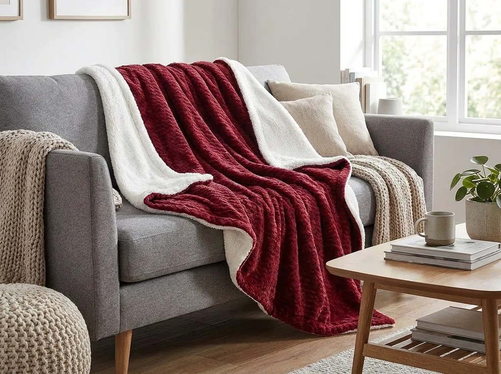 Patura imitatie de miel VELVORA, vinova Dimensiune: 150 x 200 cm