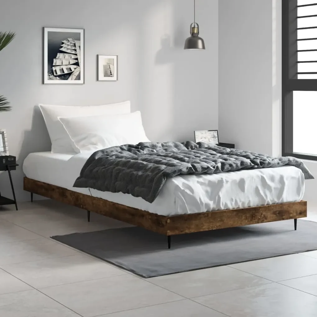 832306 vidaXL Cadru pat fără saltea stejar fumuriu, 90x190 cm, lemn prelucrat