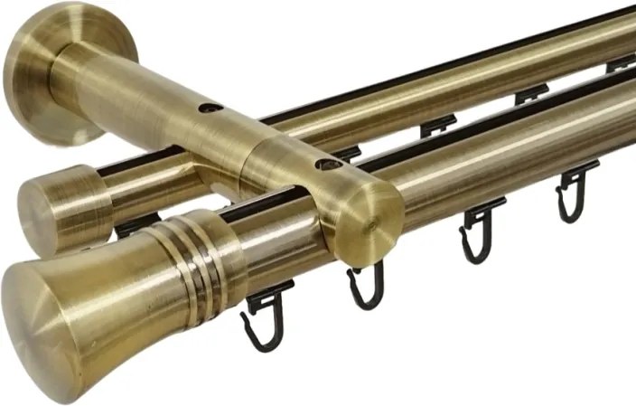 Galerie dublă Capri 25/19 mm aur antic – țeavă profil, prindere perete (Alege marime: 320 cm)