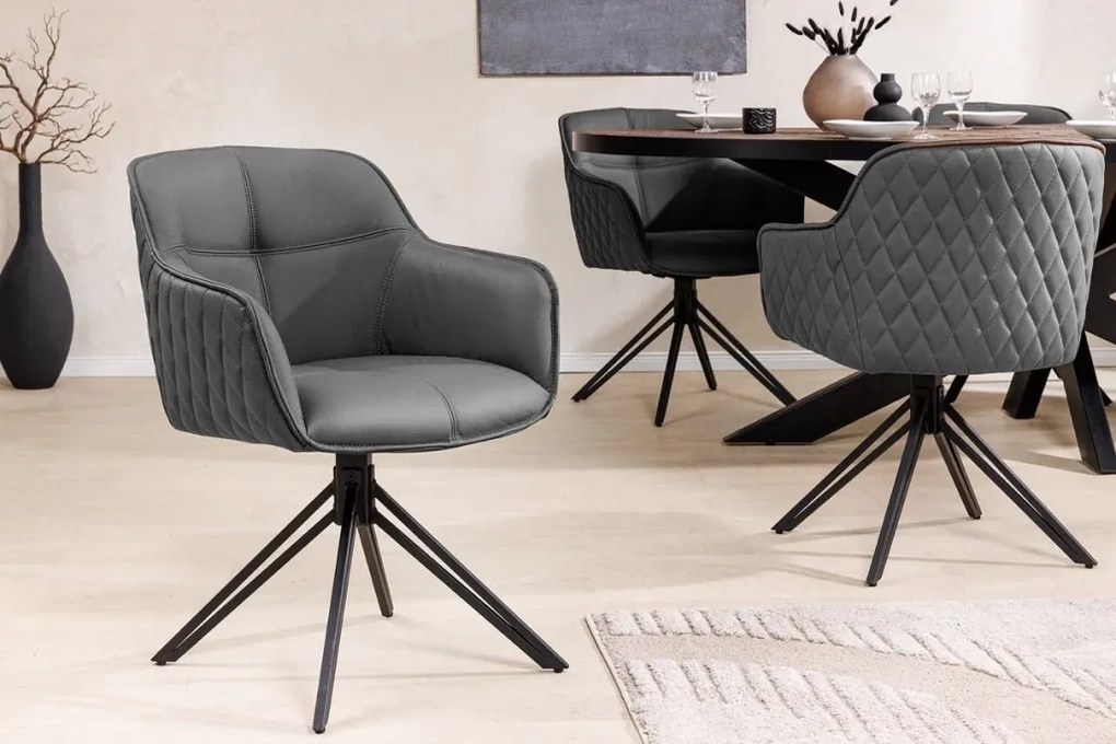 Set 2 scaune Pivotante, Piele Naturala, Gri, Euphoria