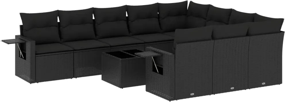 vidaXL Set canapele de grădină cu perne, 11 piese, negru, poliratan