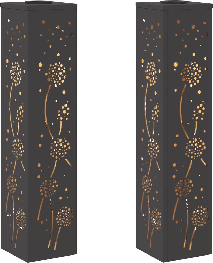 vidaXL Lumină LED Solară pentru Alei 2 pcs Negru Oțel laminat la rece