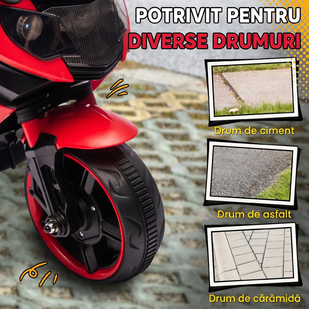 AIYAPLAY Motocicletă Electrică pentru Copii 18-36 luni, 6V, cu Roți Detașabile, Faruri și Melodii, Roșu | Aosom Romania