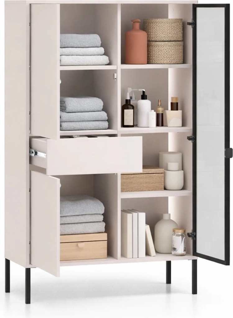 Vitrină înaltă cu sertar și iluminare Harmona 92 cm - cașmir