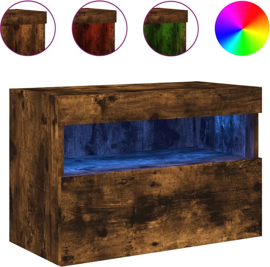 vidaXL Comodă TV de perete cu lumini LED, stejar fumuriu, 60x30x40 cm