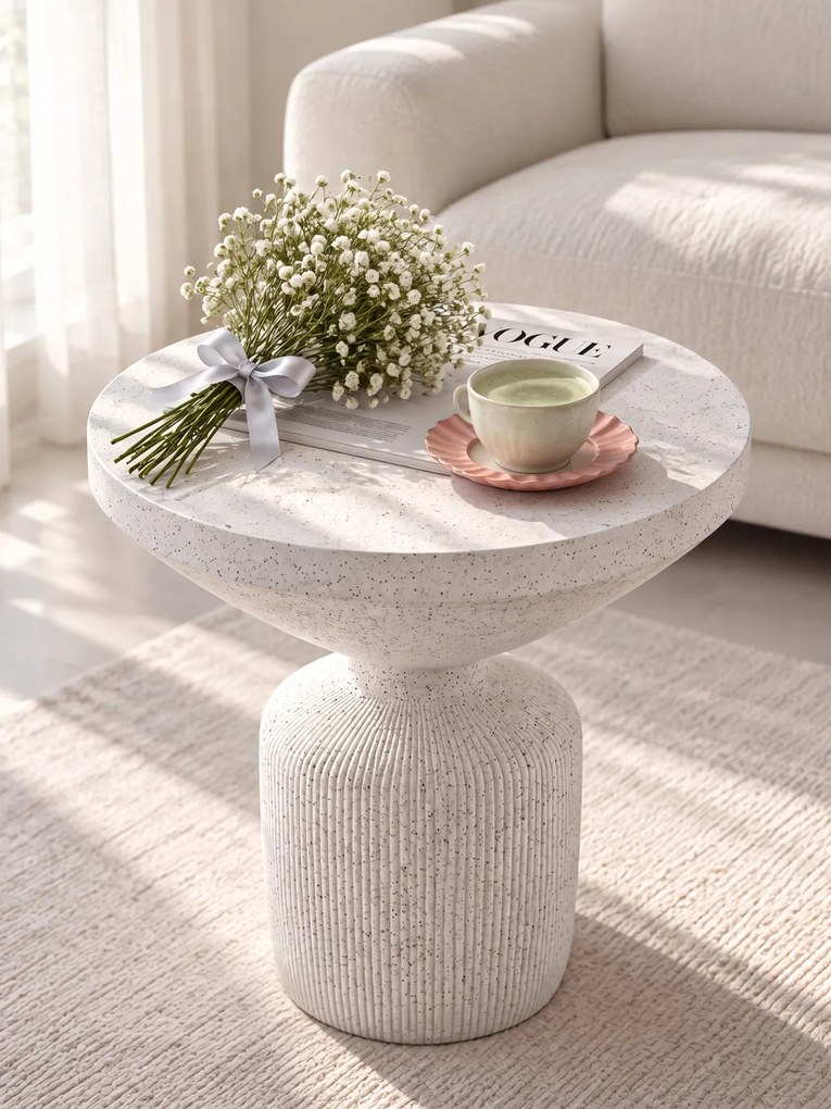 Măsuță de cafea rotundă Sintro 54 cm - terrazzo alb