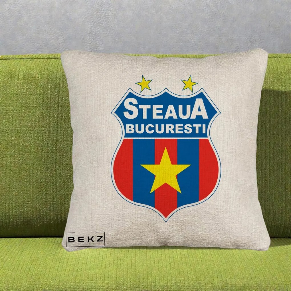 Perna Personalizata Steaua Bucuresti Fotbal, 40x40 cm, Bej Canapea, Husa Detasabila, Perna Inclusa, BEKZ®