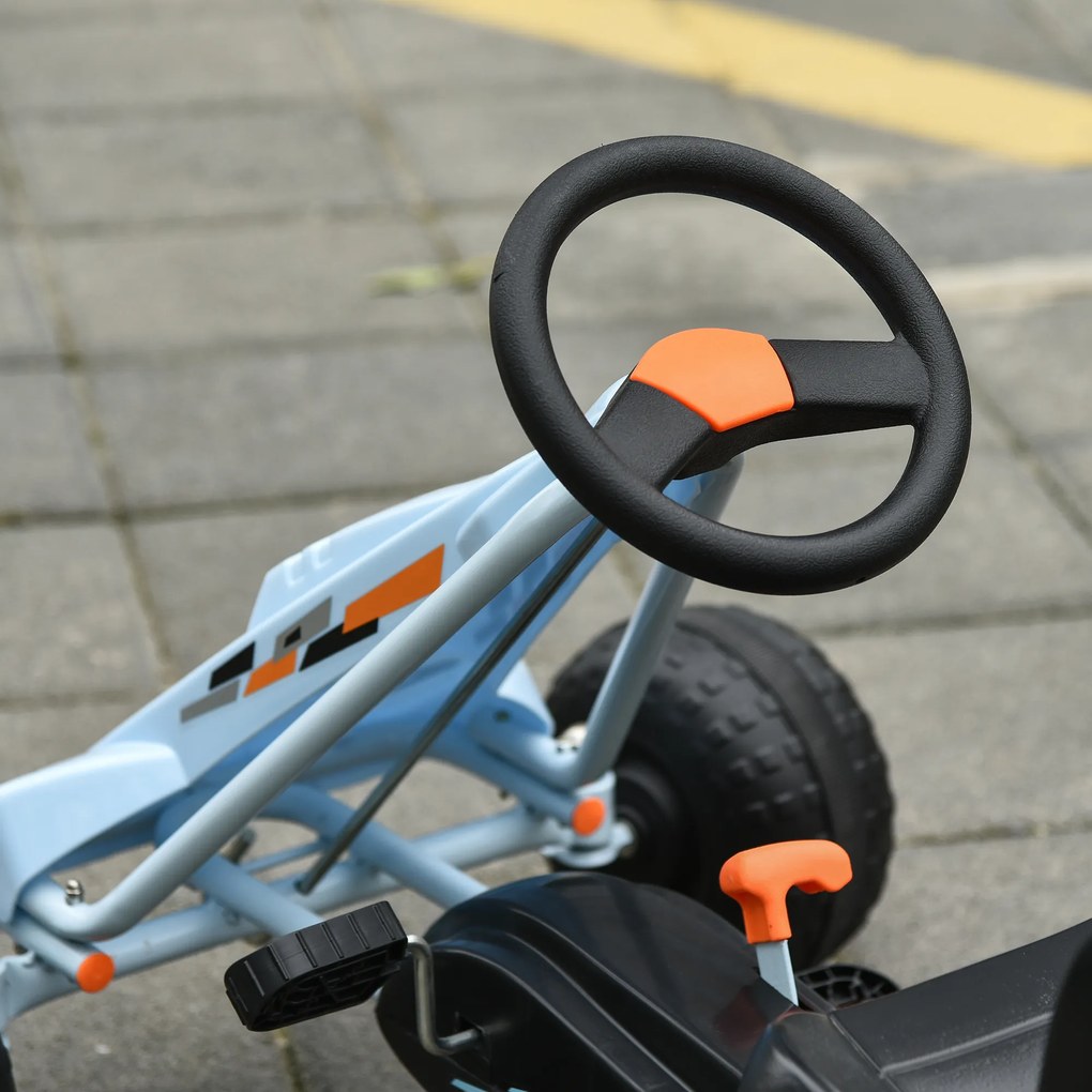 HOMCOM Go-Kart cu pedale și frână manuală, scaun reglabil, pedală, marsarier, kart cu lanț, vehicul pentru copii, jucărie auto-pedalier pentru copii de la 3 ani Albastru deschis | Aosom Romania