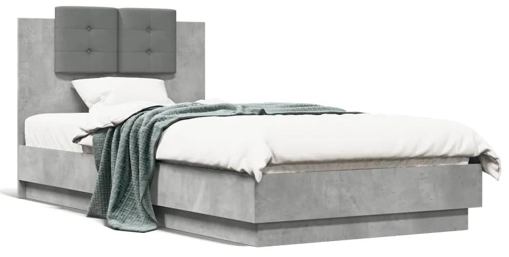 3209978 vidaXL Cadru de pat cu tăblie, gri beton, 75x190 cm, lemn prelucrat