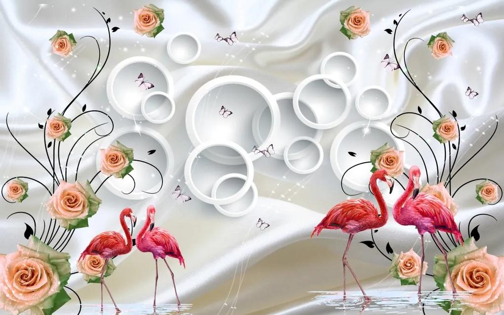 Tapet Premium Canvas - Flamingo roz in apa abstract