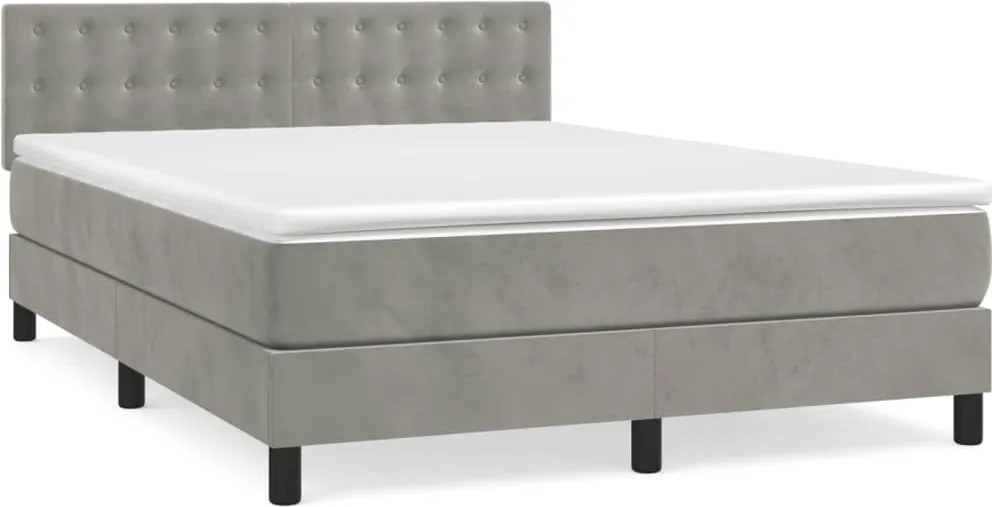 vidaXL Pat box spring cu saltea, gri deschis, 140x200 cm, catifea