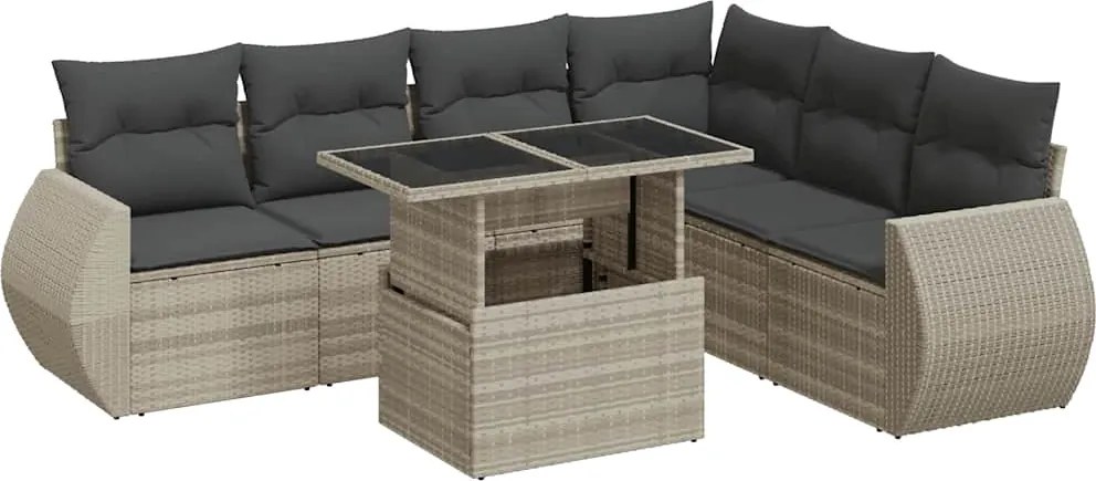 vidaXL Set canapele de grădină cu perne, 7piese gri deschis poliratan