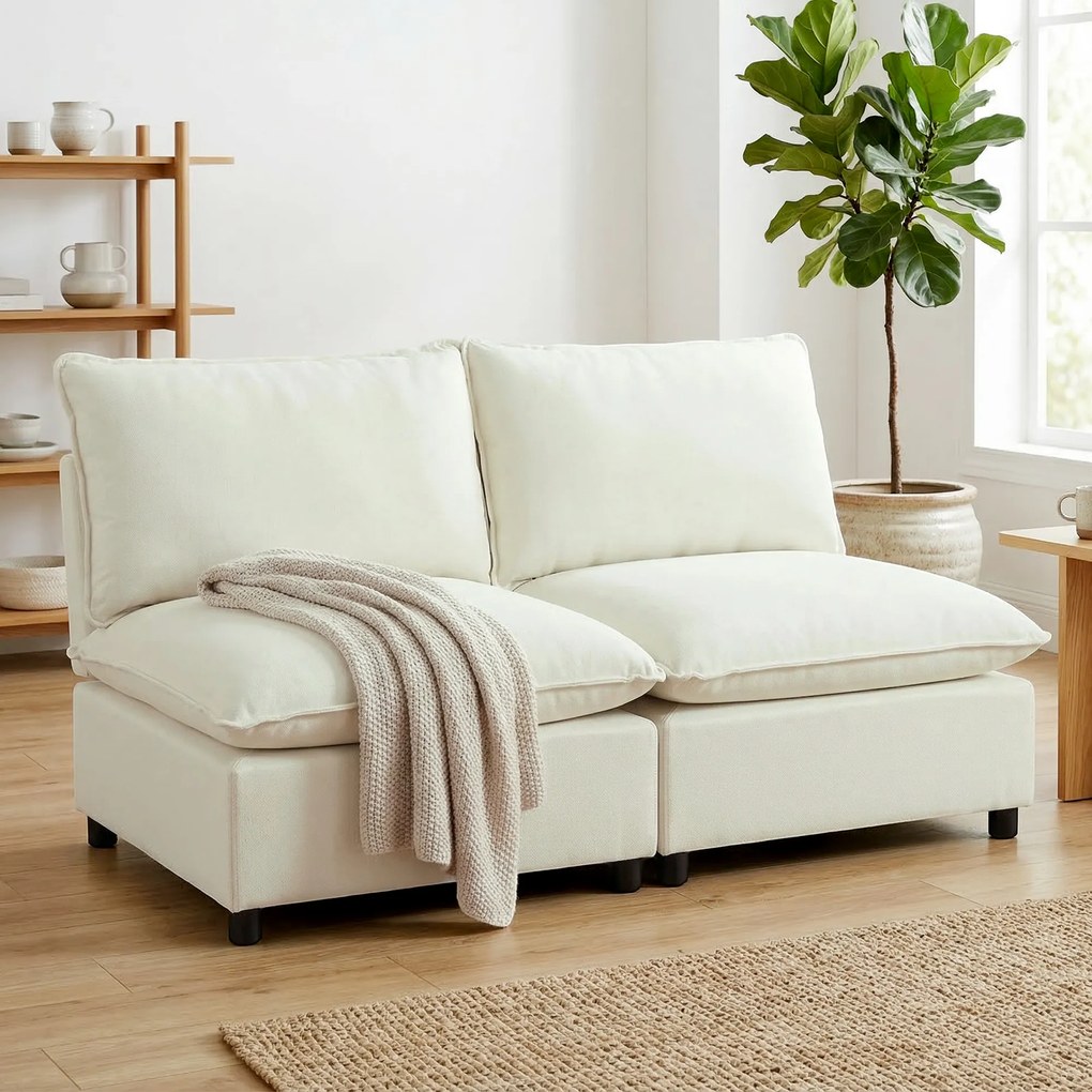 HOMCOM Canapea 2 locuri modulară, canapea de living modernă 146 cm fără brațe cu șezut larg, perne groase, crem | Aosom Romania