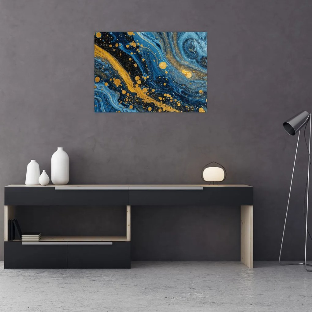 Tablou - Abstracție albastră cu aur (70x50 cm)