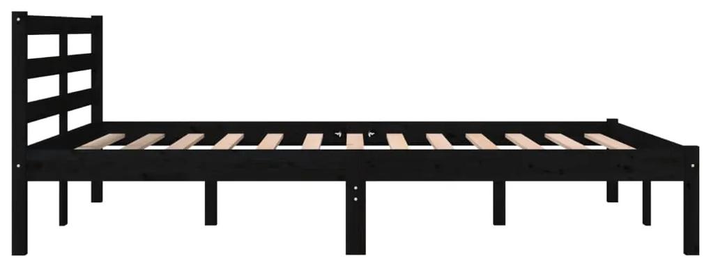Cadru de pat dublu 4FT6, negru, 135x190 cm, lemn masiv de pin Negru, 135 x 190 cm