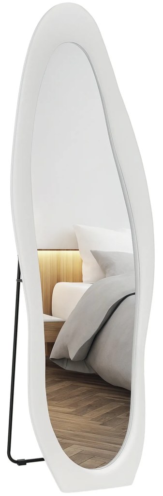 HOMCOM Oglindă cu Ramă Ondulată din Catifea, Oglindă Modernă de Podea sau Fixată pe Perete, 160x50 cm, Alb | Aosom Romania