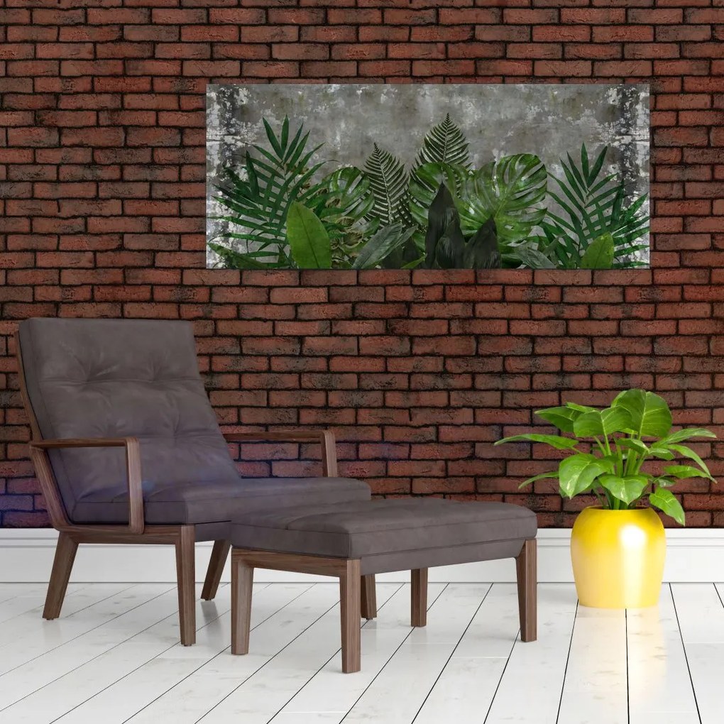 Tablou - Zid de beton cu plante (120x50 cm)
