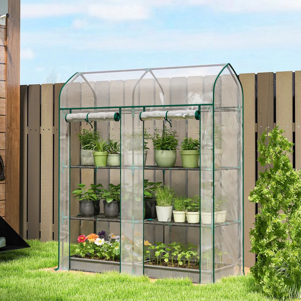 Outsunny Seră pentru Balcon cu 3 Rafturi și 2 Uși Rulabile, Cadru din Oțel și Husă PVC, 143x46x165 cm, Transparentă | Aosom Romania