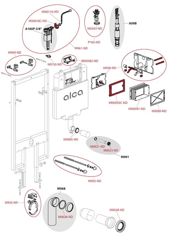 Rezervor WC incastrat, Alcadrain, Sadromodul Slim, pentru instalari uscate in gips - carton, pentru vas wc suspendat