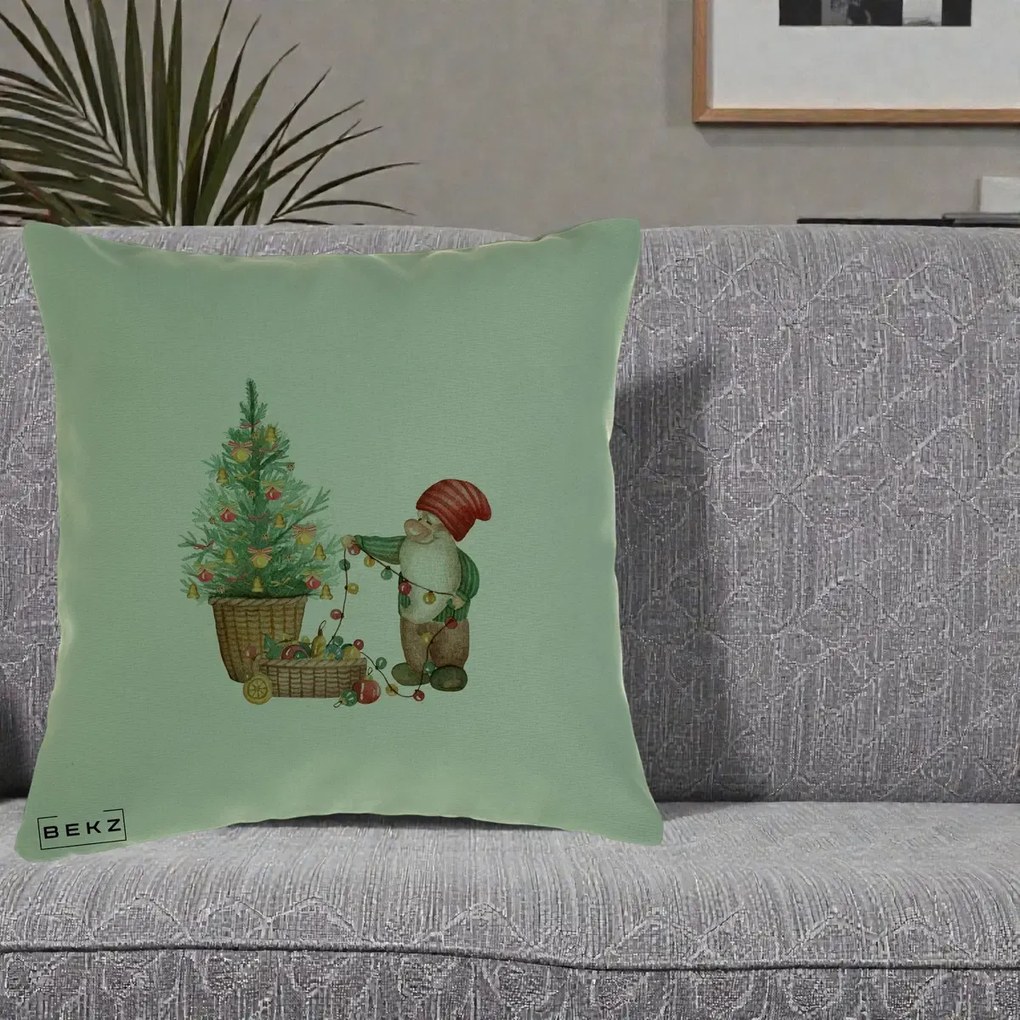 Perna Decorativa Pitic de Craciun cu Brad, 40x40 cm, Verde, Husa Detasabila, Perna Inclusa, BEKZ®