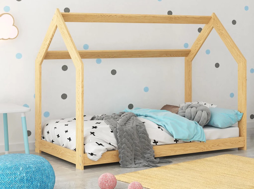 Pat montessori 160x80 căsuță pentru copii pin D2 cu somieră