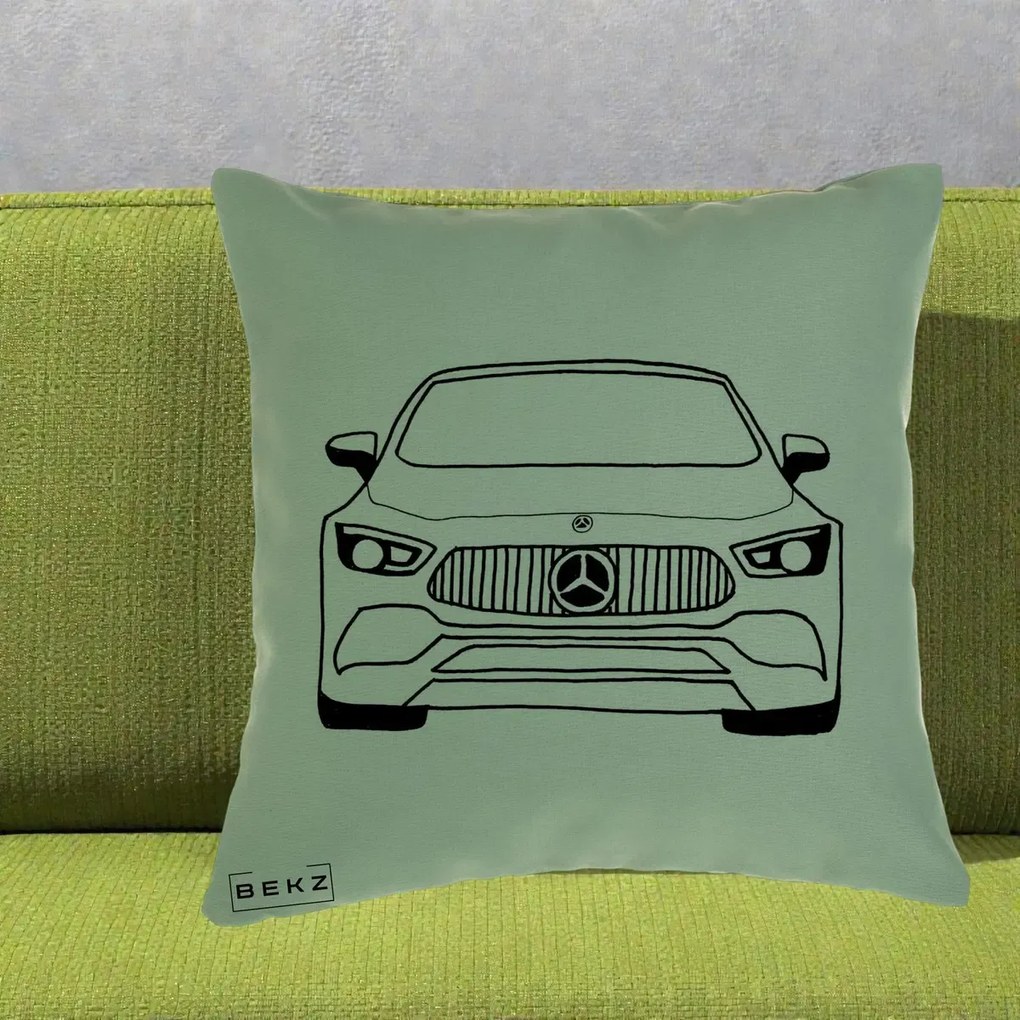 Perna Personalizata Mercedes-Benz Fata Linie, 40x40 cm, Verde, Husa Detasabila, Perna Inclusa, BEKZ®