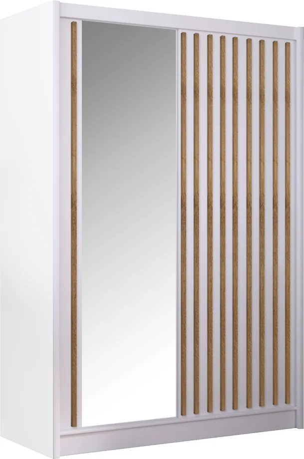 Dulap cu uşi glisante, alb / stejar craft, 150x215 cm, LADDER