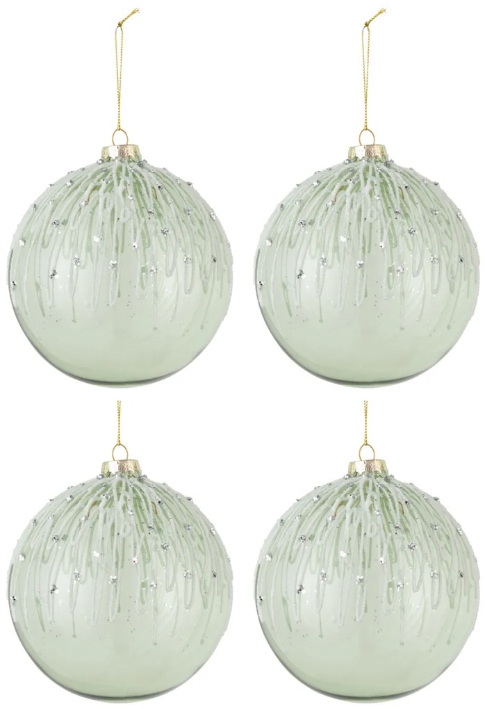 Set 4 globulete, Sticla, Verde menta, 12x12x14.5