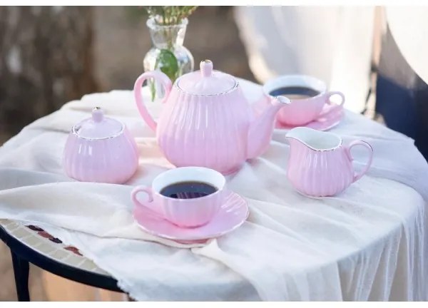 Set de cafea din porțelan, 15 piese, roz