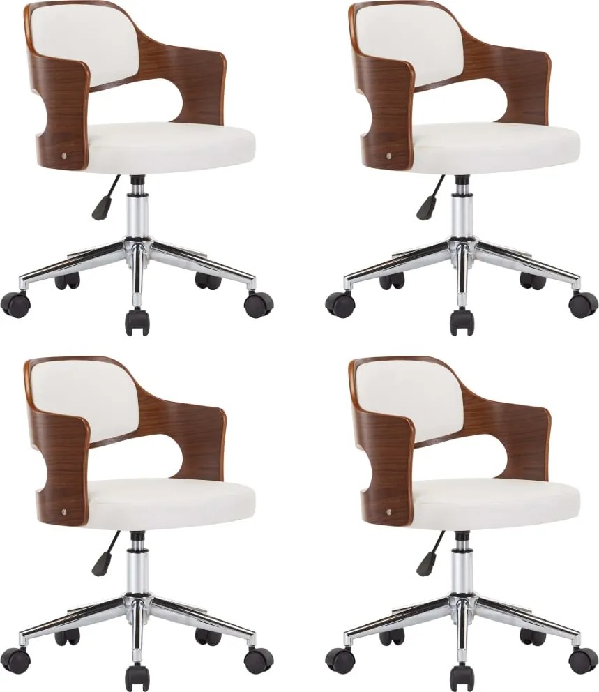 vidaXL Scaune pivotante, 4 buc. alb, lemn curbat & piele ecologică