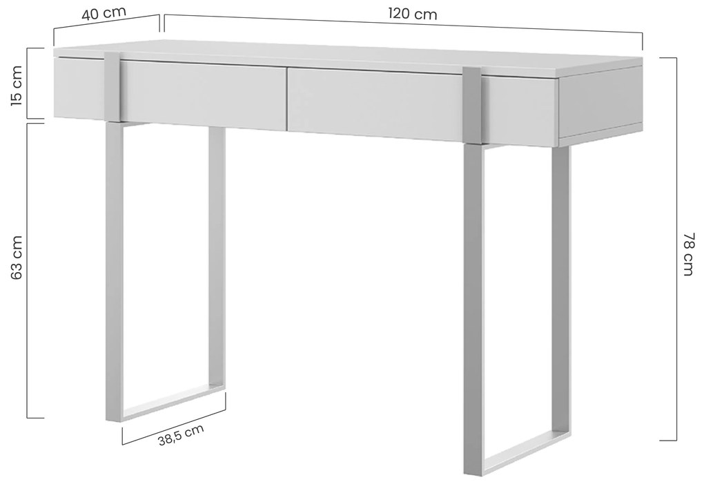 Consolă / măsuță toaletă modernă Verica 120 cm cu picioare metalice - beton negru / picioare aurii