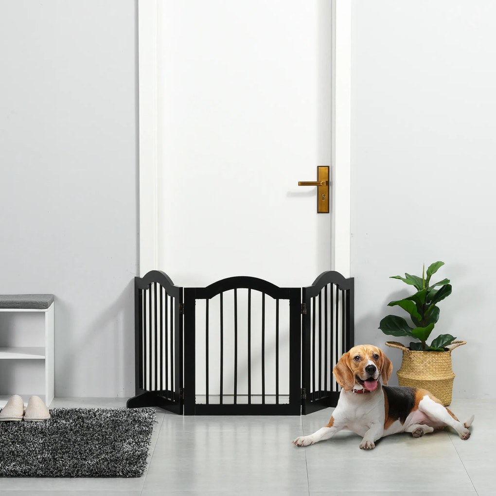 PawHut Barieră Pliabilă pentru Câini din Lemn, 3 Secțiuni, 154,5x29,5x61 cm, Negru | Aosom Romania