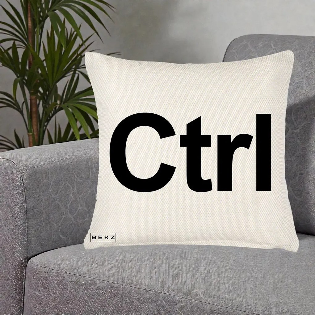 Perna Personalizata Tasta Ctrl Tipografie Bold, 40x40 cm, Crem Reliefat, Husa Detasabila, Perna Inclusa, BEKZ®