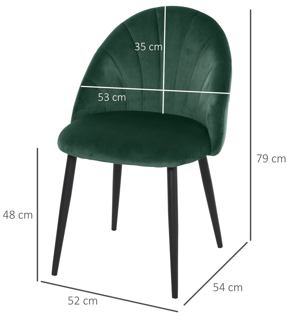 HOMCOM Set de 2 Scaune Căptușite fără Cotiere, Scaune pentru Sufrageri sau Bucatarie, 50x54x80 cm, Verde | Aosom Romania