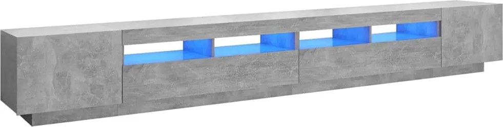 vidaXL Comodă TV cu lumini LED, gri beton, 300x35x40 cm