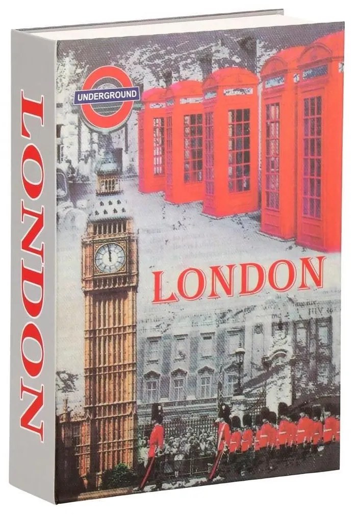 Seif, caseta valori, cutie metalica cu cheie, portabila, tip carte, model Londra, 15.5x4.5x22 cm, Sp