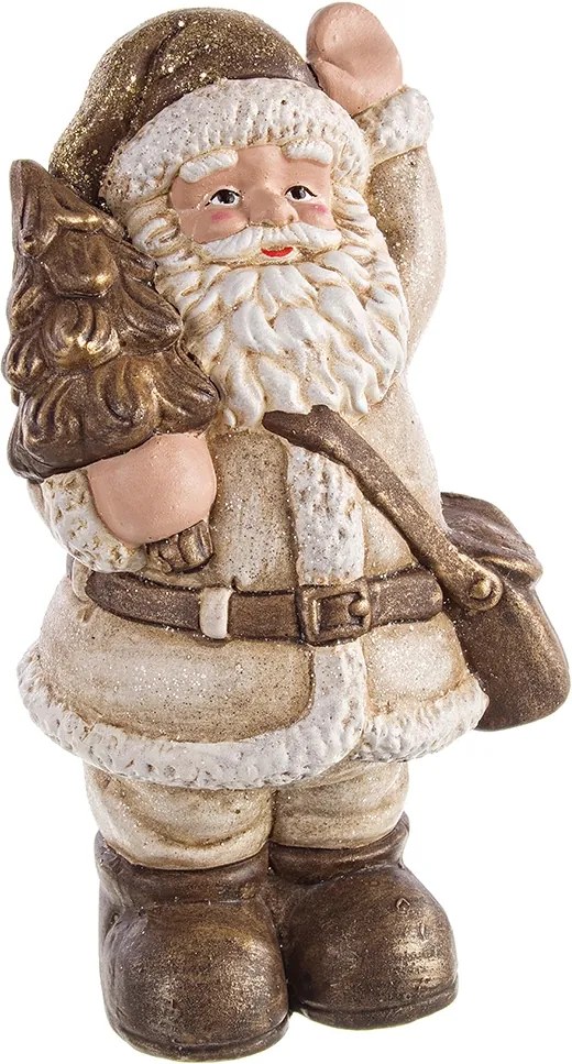 Figurina Mos Craciun ceramica maro crem 14x23h