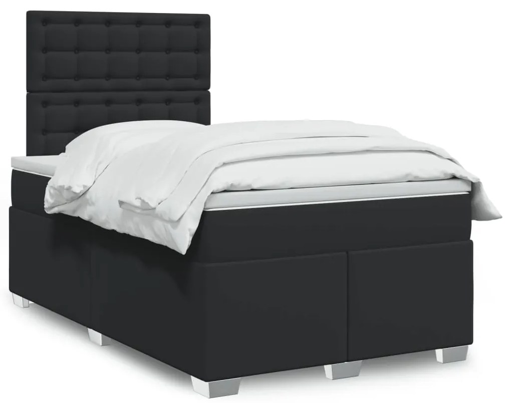 3293016 vidaXL Pat continental cu saltea, negru, 120x200 cm, piele ecologică