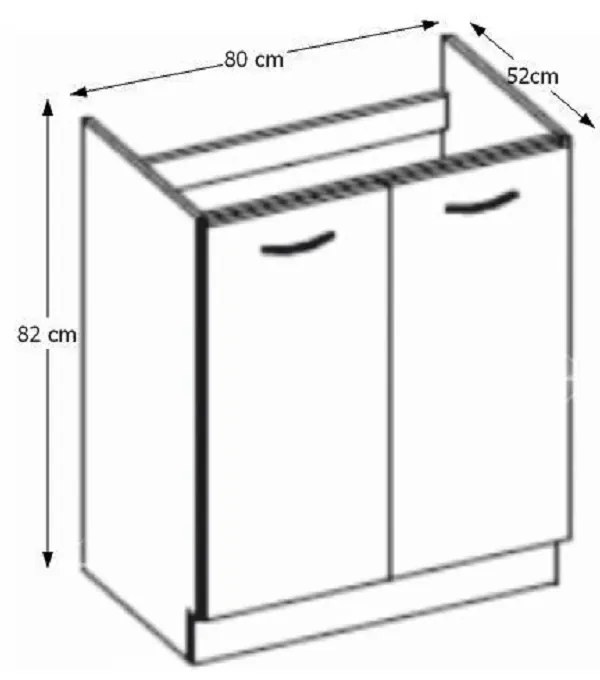 Dulap inferior de bucătărie sub chiuvetă 80 ZL 2F BB Pleitton (Crem ultralucios). 788645