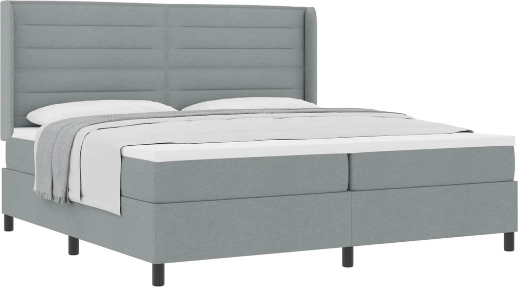 vidaXL Pat cu arcuri cu saltea Gri deschis 200 x 200 cm țesătură