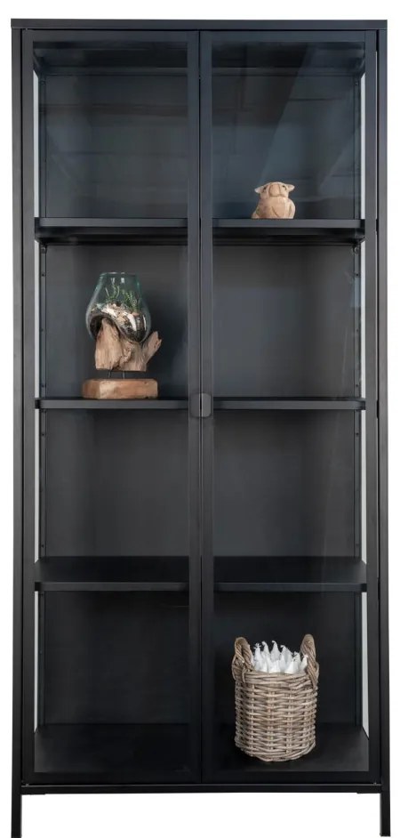 Vitrină Brisbane, 2 uși din sticlă, oțel, negru 80x35x175 cm