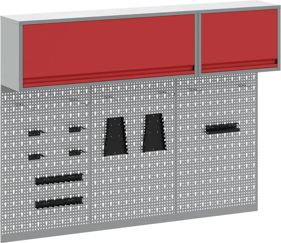 vidaXL Set dulap de unelte 5 pcs Roșu Oțel vopsit electrostatic