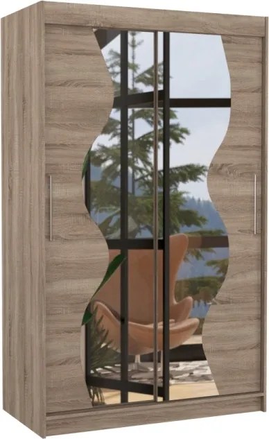 Dulap cu usi glisante si oglinda 120x200 cm, Oswald, ADRK Furniture (Culoare: Alb / Alb)