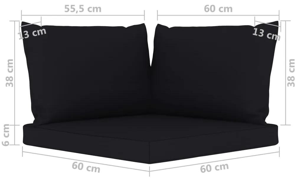 Set mobilier de gradina, cu perne negre, 6 piese Negru, 2x colt + 2x mijloc + suport pentru picioare + masa, 1