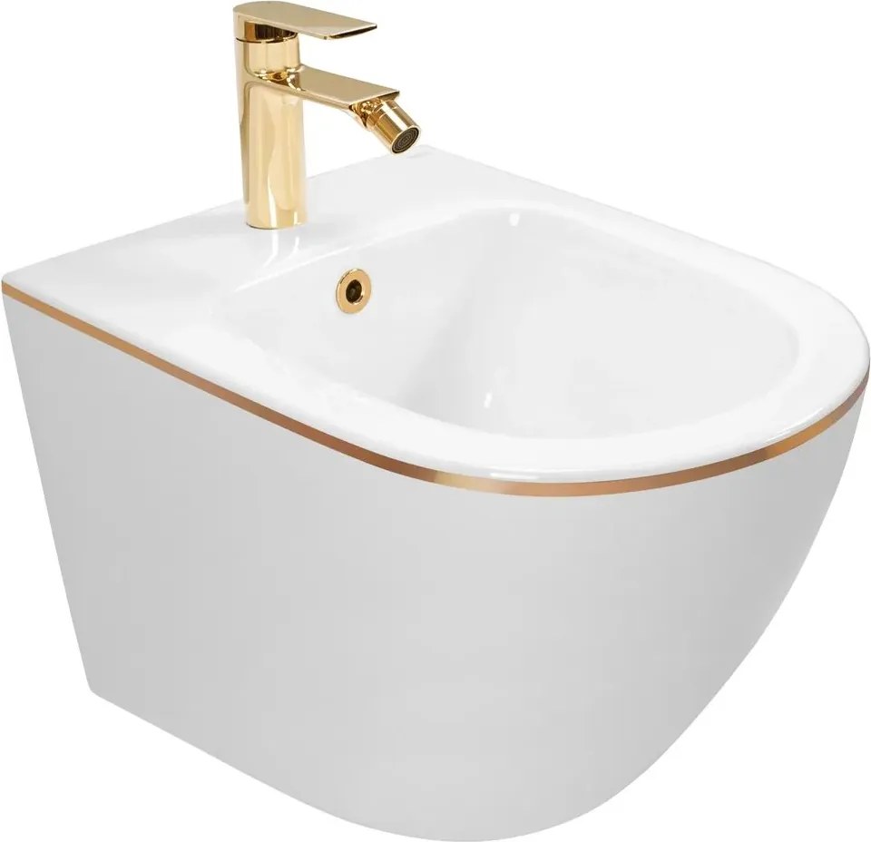 Bideu suspendat Rea Carlo Mini Gold Edge alb - auriu