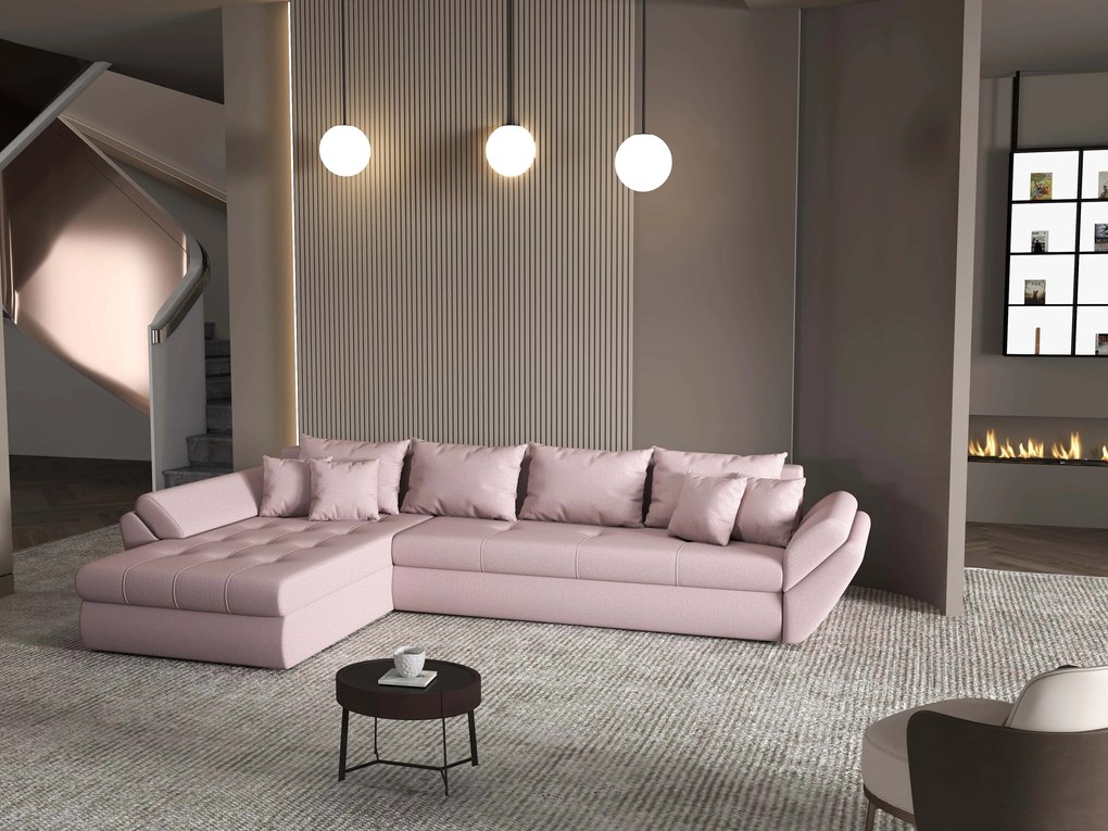 Colțar extensibil dumonde cu ladă de depozitare si sezut confortabil din spuma high-density, Loana XL Enjoy Flamingo 335x185 cm