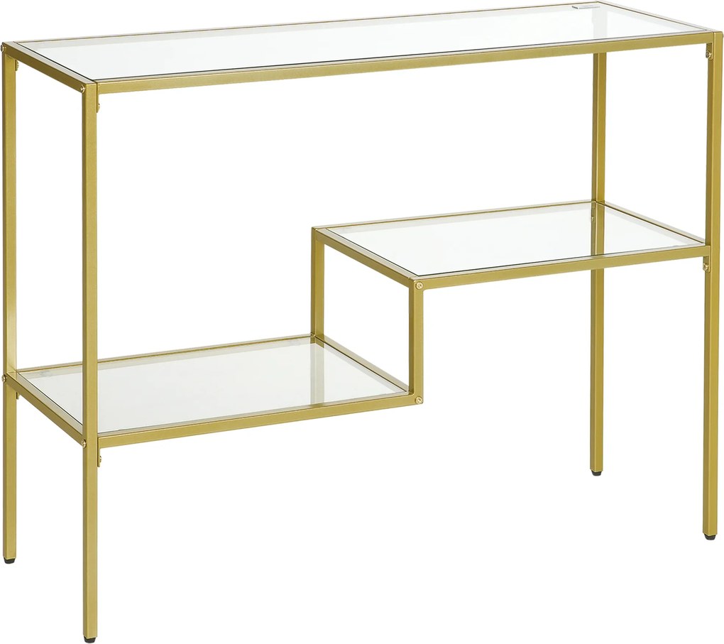 HOMCOM Consolă Aurie cu Masă de Cafea din Sticlă Temperată 100 cm, Rafturi de Depozitare, Design Elegant pentru Hol | Aosom Romania