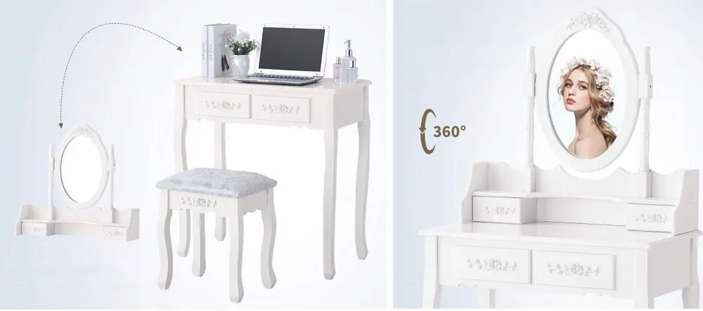Masă de toaleta cu oglindă cu LED-uri și sertar