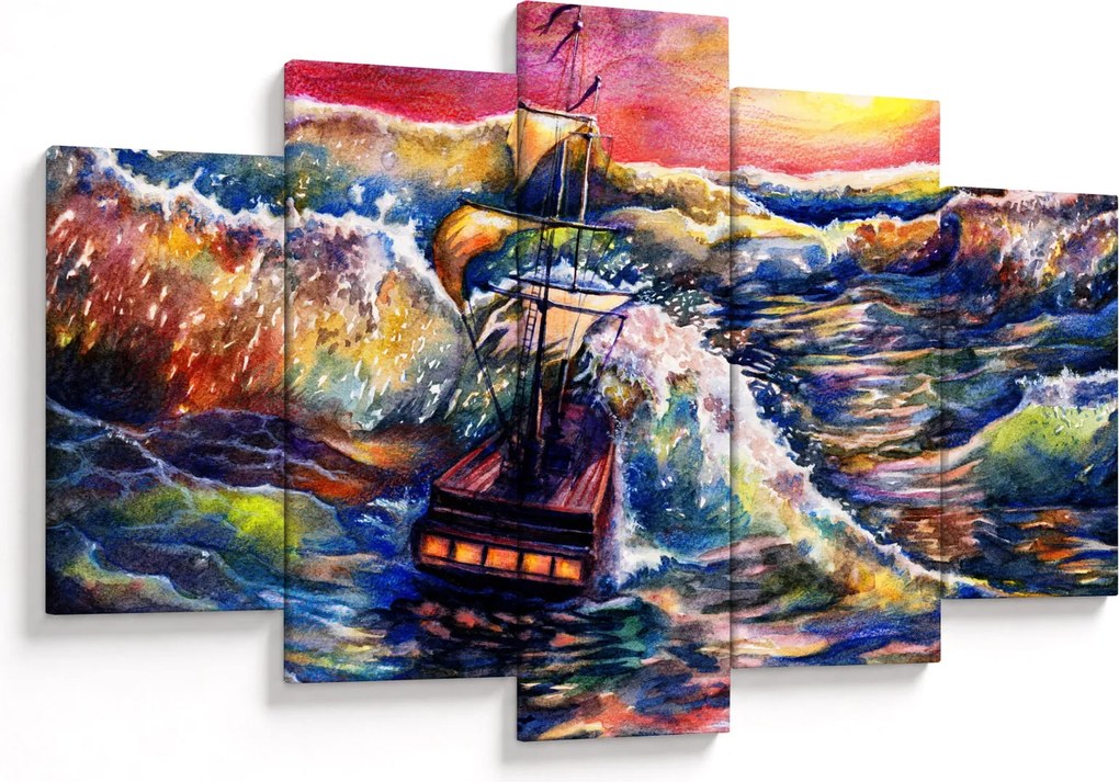 Tablou - Navă pe valurile oceanului, aquarelă (150x105 cm)